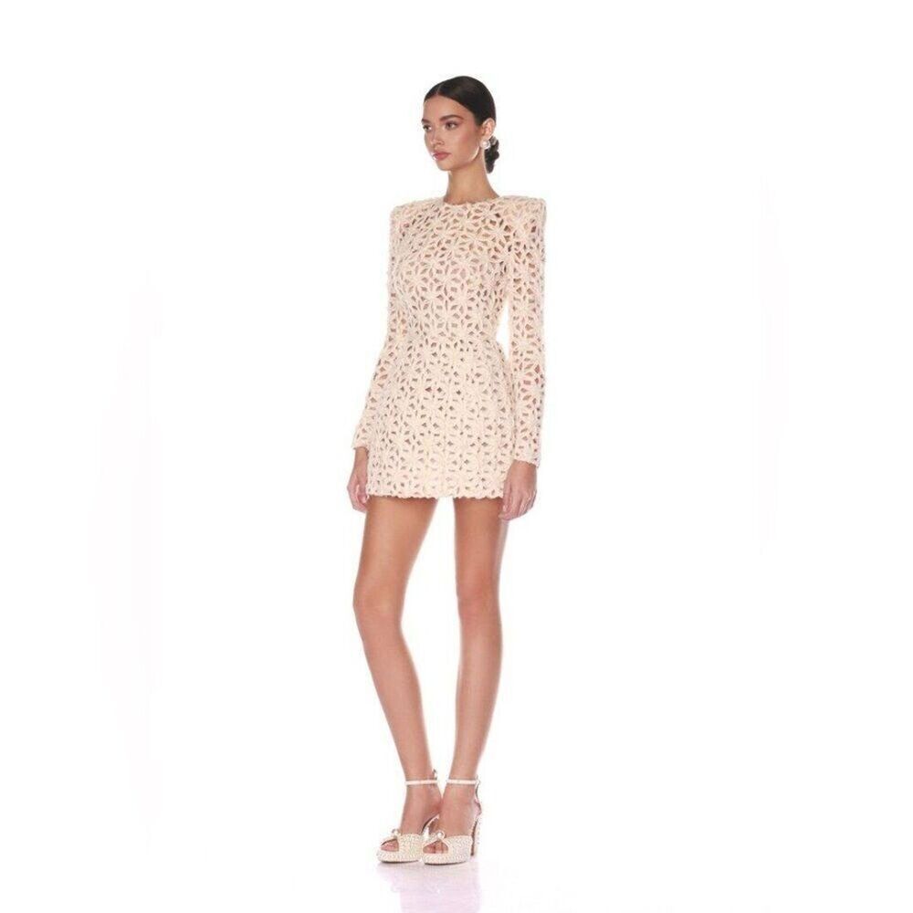 NWOT BRONX AND BANCO CASEY BEIGE MINI DRESS, wedding bridal long sleeve dress - Picture 2 of 16